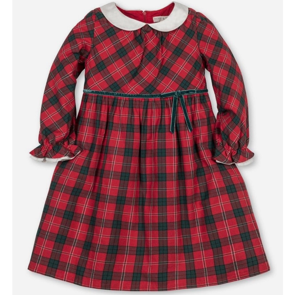 Plaid Red and Green Kids Casual Dress
